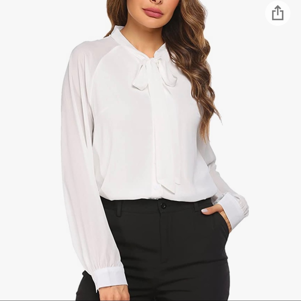 *NWOT* ACEVOG Women Bow Tie Neck Blouses Casual Tops Long Sleeve Button Shirts